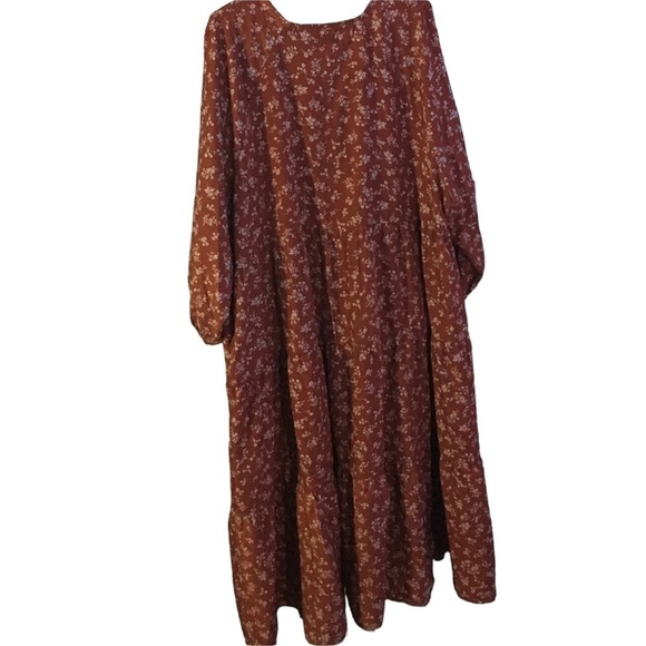 Kervology Plus Size Dipsy Floral Rust and cream Prairie Boho Midi Dress Nwot - Picture 6 of 13